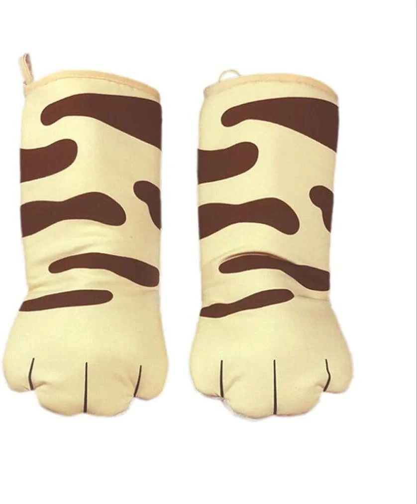 ผ้าฝ้ายหนาเตาอบ Mitts Cat PAW Design ถุงมืออบความร้อนทนถุงมือทําอาหาร Potholder ตลกย่างไมโครเวฟ Mittens