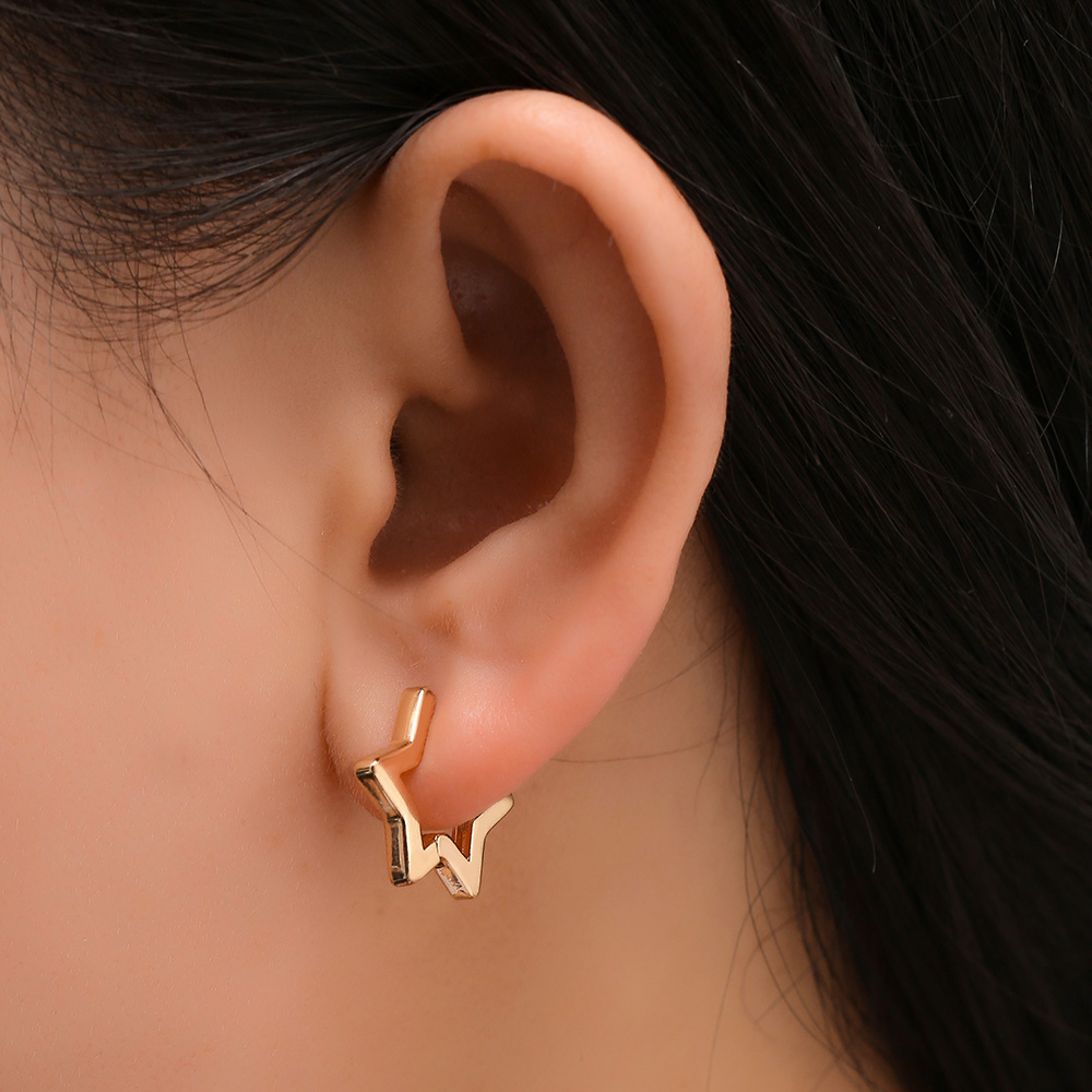 Brincos de argola minimalistas em formato de estrela pequena, para mulheres, meninas, geométrico, cor dourada, oco, huggies, fivela de orelha, piercing, joia, presente
