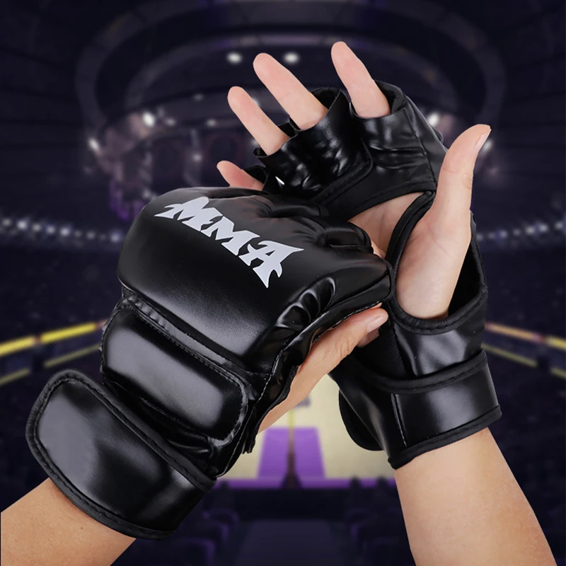 Guantes de entrenamiento de boxeo profesional, cojín de cuero de medio dedo para adultos, Sanda, boxeo, UFC, bolsa de arena para entrenamiento, nudillos