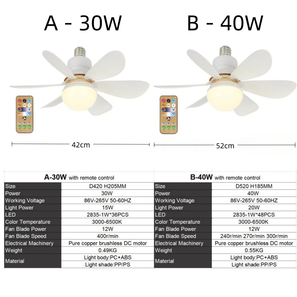 Ventilador de techo Led E27, luz regulable, temperatura de Color, montaje en techo moderno, Control remoto inteligente