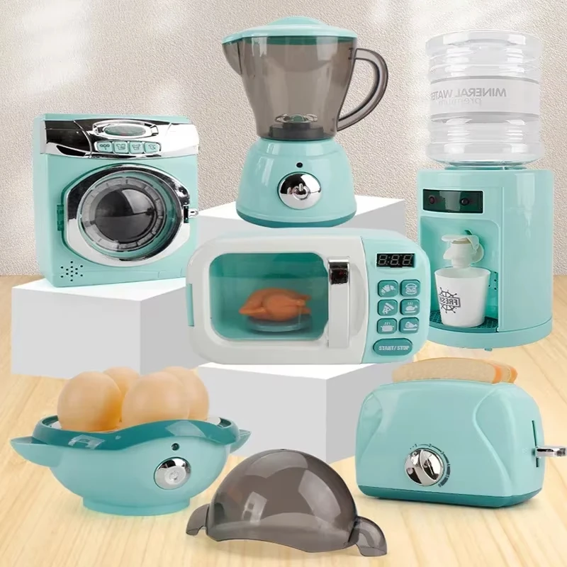 Juguete para juego de imitación para niños, electrodomésticos de cocina, lavadora, exprimidor, tostador, microondas, cocina de huevos, juguetes educativos para niños