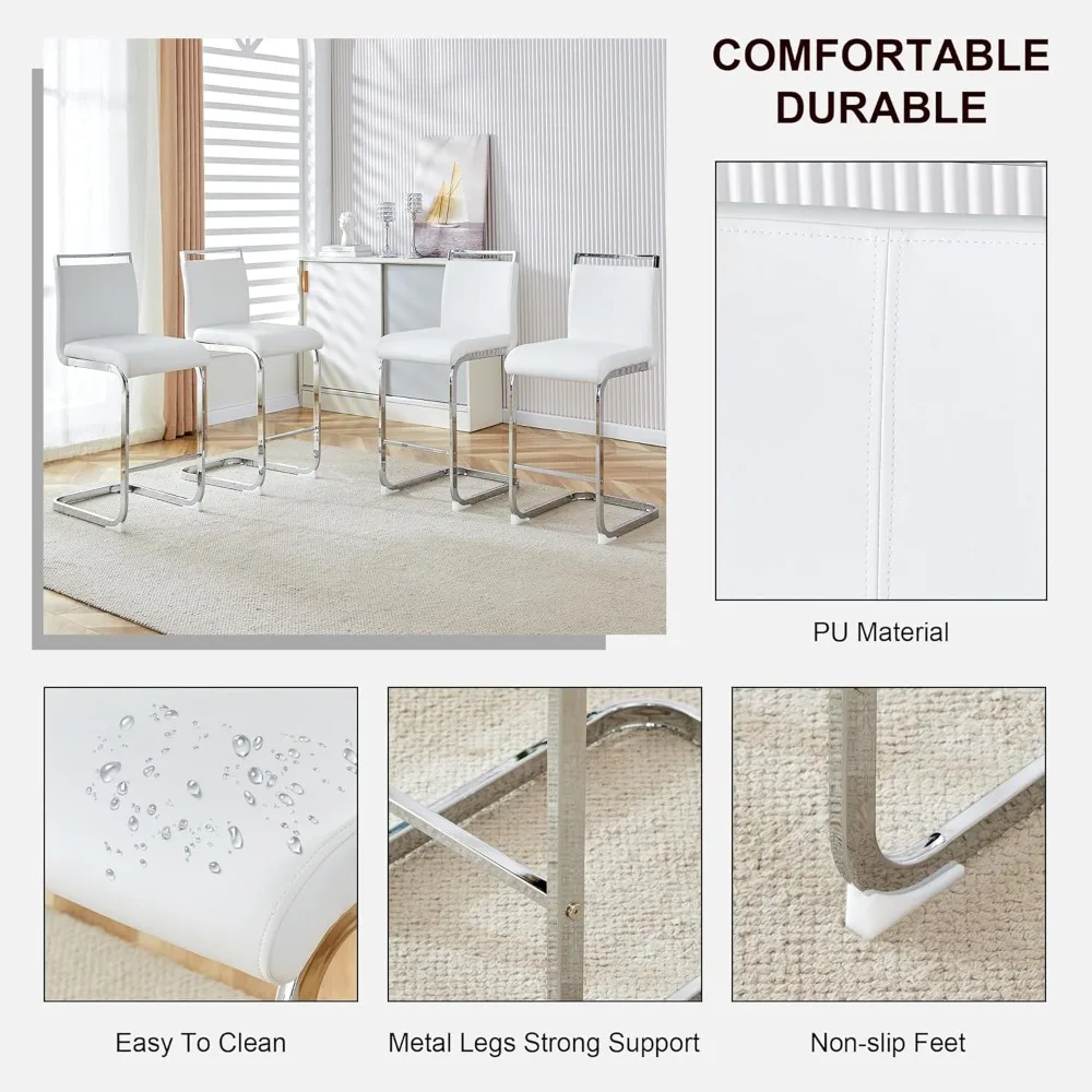 Counter Height Bar Stools Set of 4,25" PU Leather Bar Stools with Back,Counter High Chairs with Painted Metal Legs