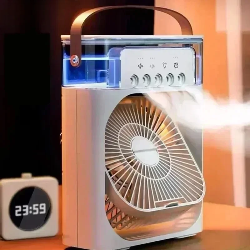 Cooling fan 3-in-1 portable desktop humidifier USB mini air conditioner night light mist suitable for home and office use