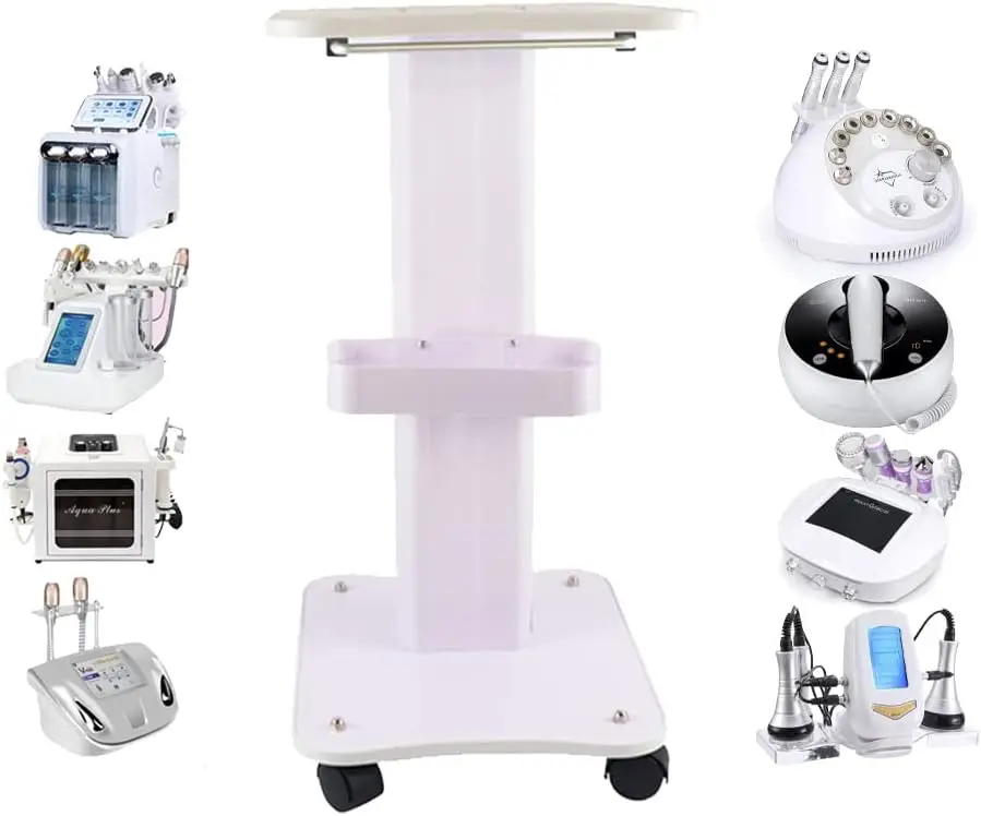 Carrello per spa per salone di bellezza, carrello leggero per salone di bellezza in ABS 14" x 16", doppio livello con vassoio, bianco