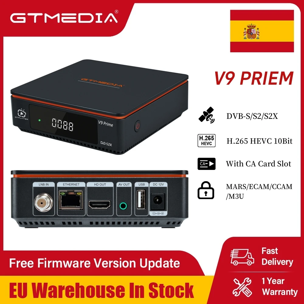 Receptor de satélite GTMEDIA V9 Prime DVB-S/S2/S2X H.265 HEVC 10Bit 1080P FHD MARS/ECAM/LACAM/CCAM/M3U/CS/IKS,AVS+,VCM/ACM TV Box
