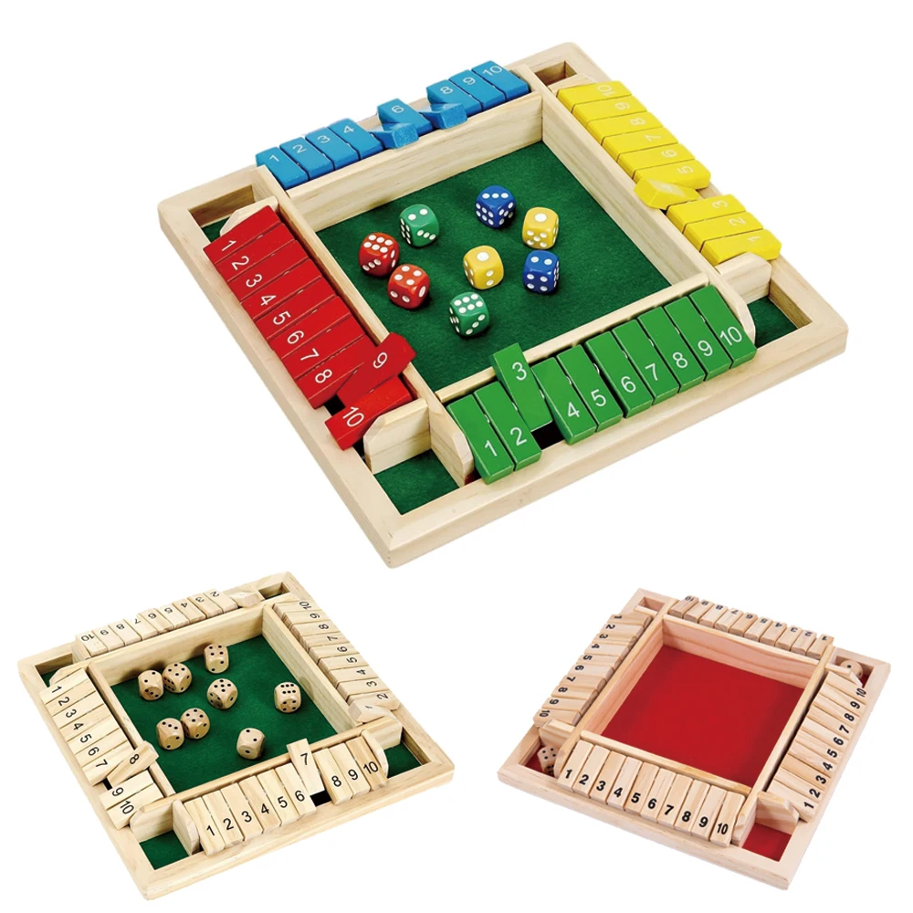 Jogo de dados fechado da caixa, jogos de matemática de mesa de madeira para família de 2 a 4 jogadores para adultos, 8 dados clássicos jogos de versão de mesa para C