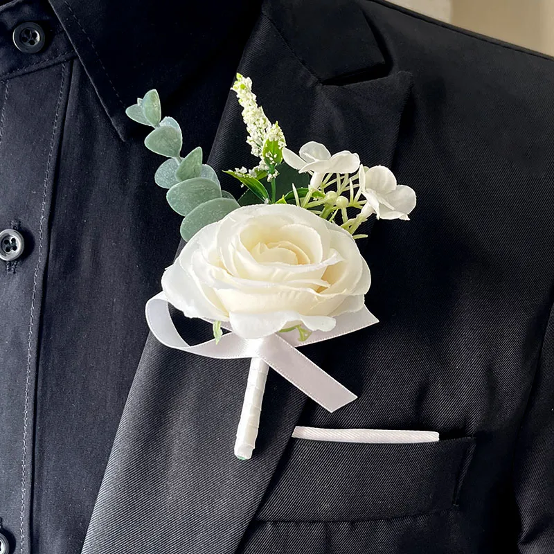 Rose di seta bianche Fiore all'occhiello per bambini Accessori da sposa Braccialetti per corpetto da polso Fiori artificiali per damigelle d'onore Occhiello
