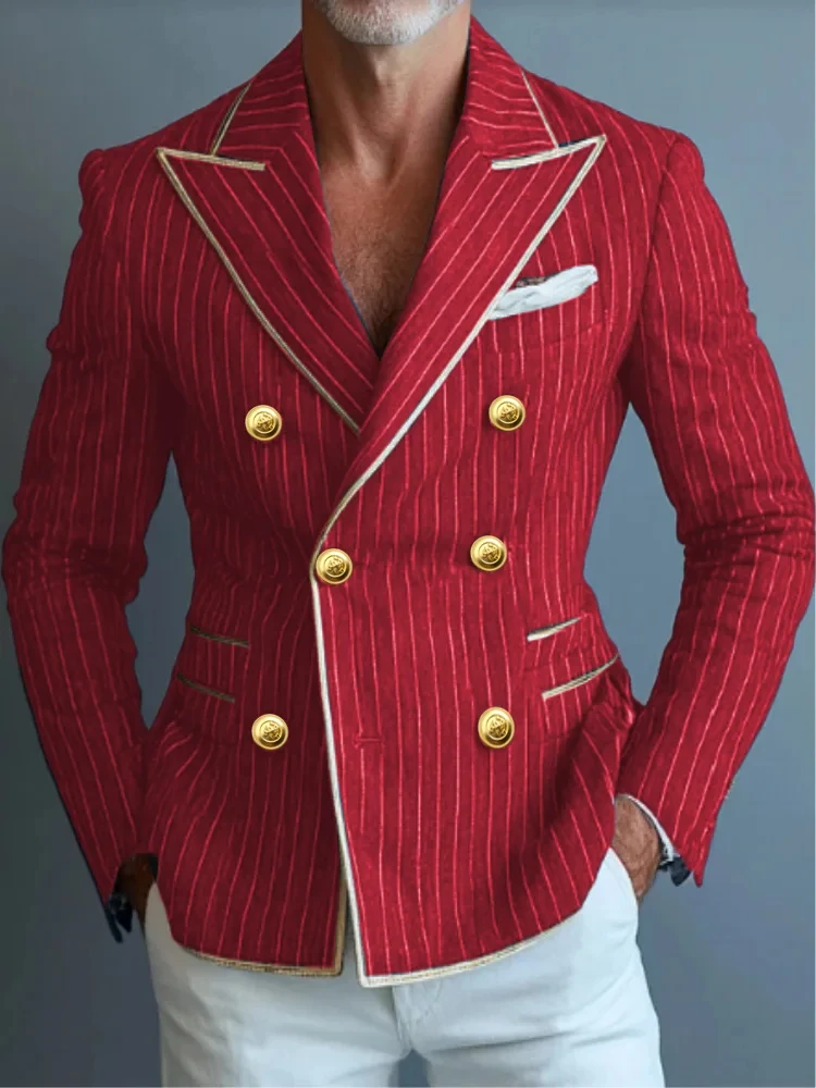 Costumes d'affaires à rayures pour hommes, haut de gamme, coupe cintrée, veste de marié à revers, Tuxedos de bal formel, blazer élégant à Double boutonnage