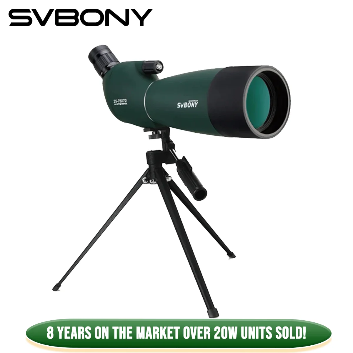Svbony SV28 50/60/70/80mm telescopio potente Zoom con trípode impermeable, equipo de Camping, tiro al objetivo, observación de aves