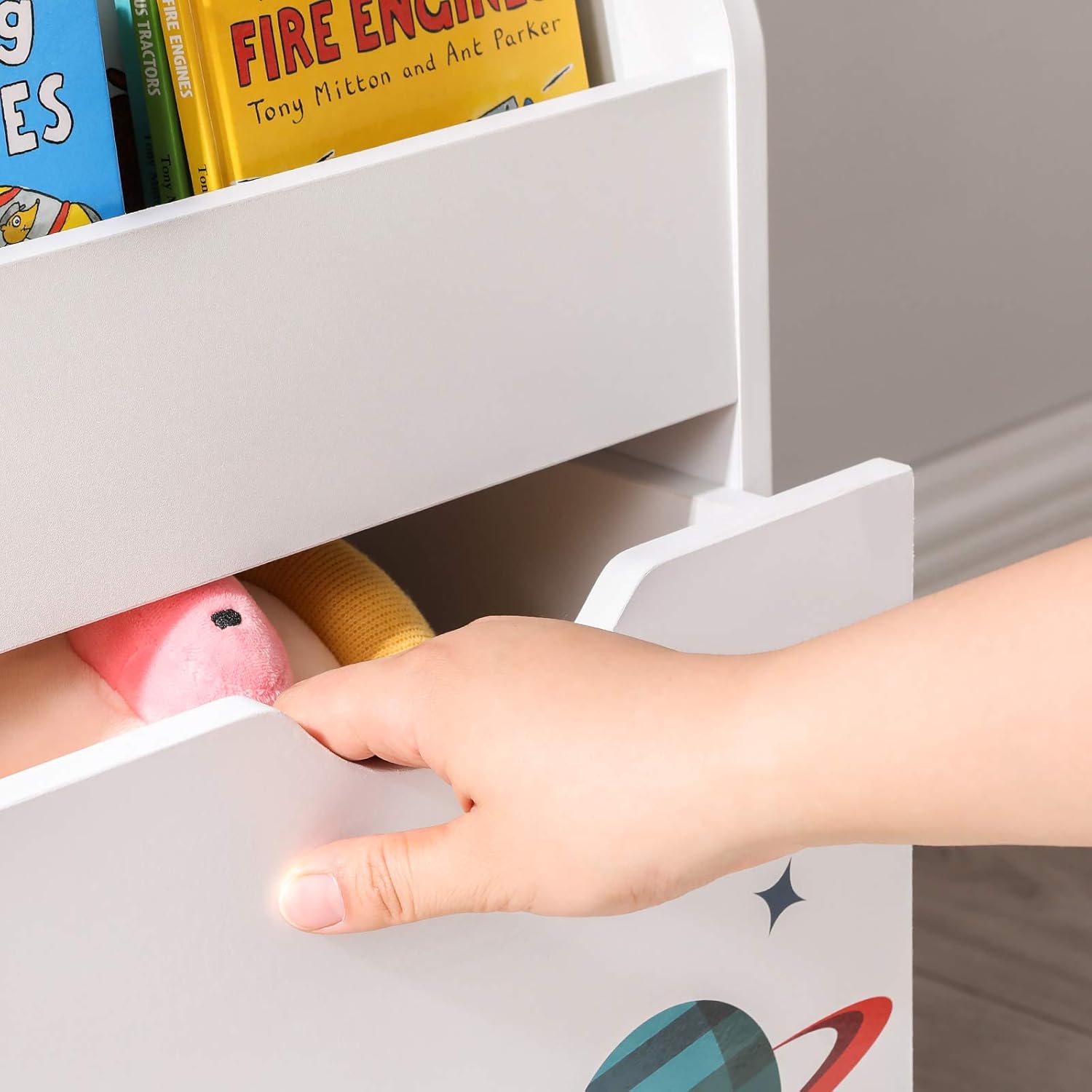 Estantería de Juguetes con 3 Compartimentos, Librería Infantil, Caja de Juguetes Móvil, con Ruedas, Multifuncional, para Habitac