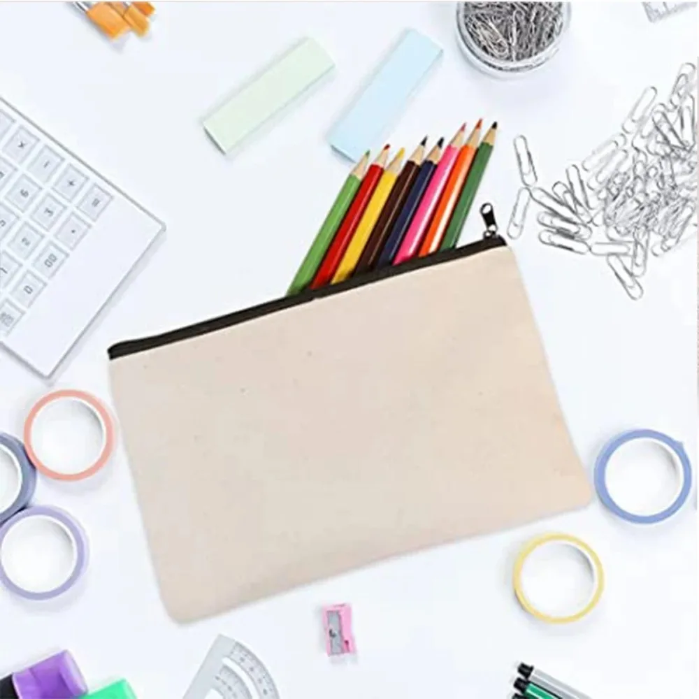 Bolsas de lona con cremallera, bolsas multifuncionales en blanco para manualidades, bolsas para lápices, estuche para viajes escolares en casa, 10/20 piezas