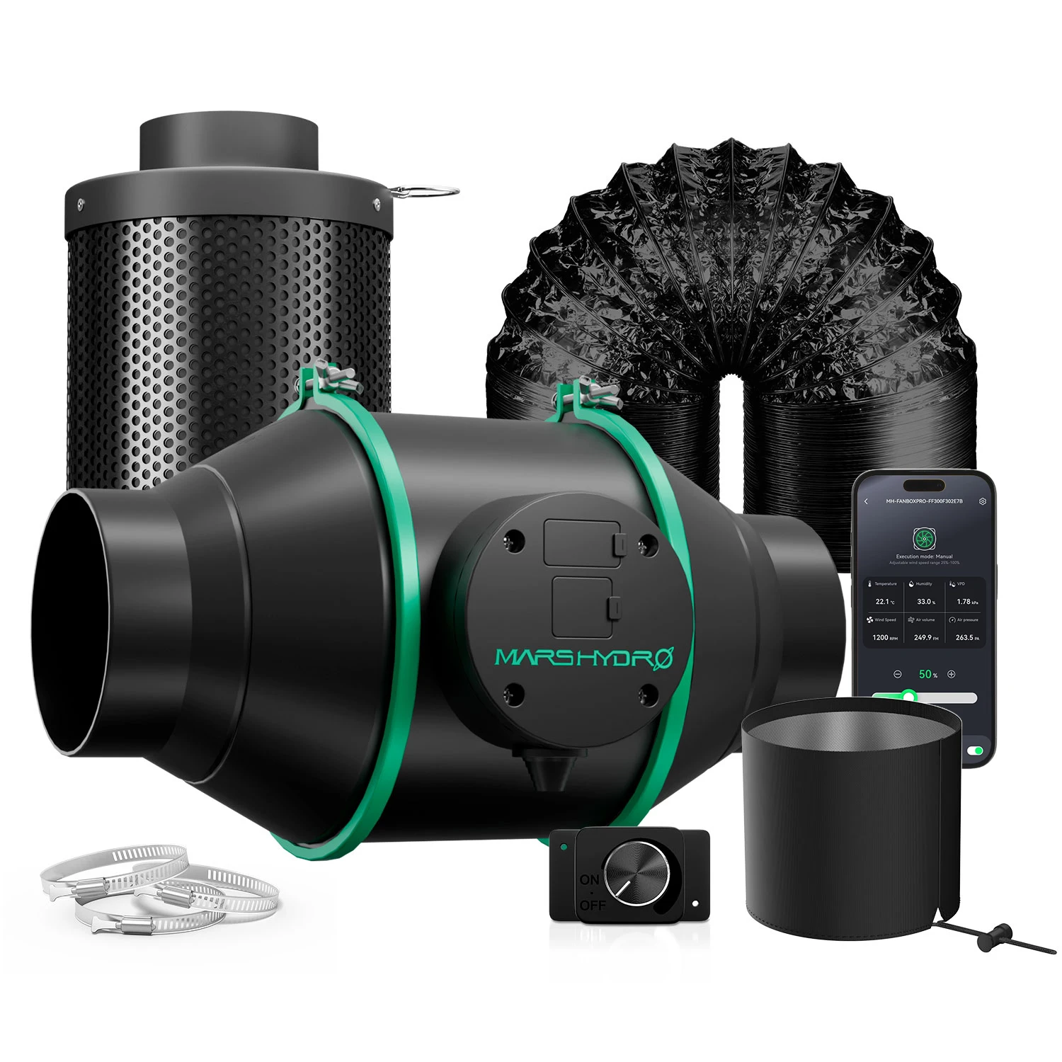 2025 Mars Hydro 4 '' 6 '' Kits de ventilação de duto de ventilador em linha Smart Ifresh com filtro de carbono para kits de barraca de cultivo