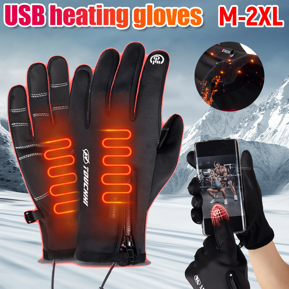 USB Touch Screen Gloves Winter Ski Gloves Windproof Heated Gloves for Cycling Running Driving Hiking Walking for Women Men