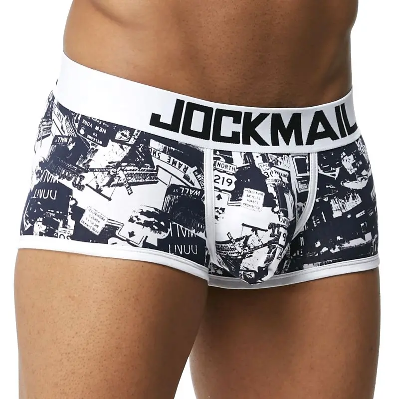 JOCKMAIL seksowne męskie bawełniane majtki bokserki bielizna męska solidne męskie spodenki bielizna przewiewna bokserki w paski męskie bokserki