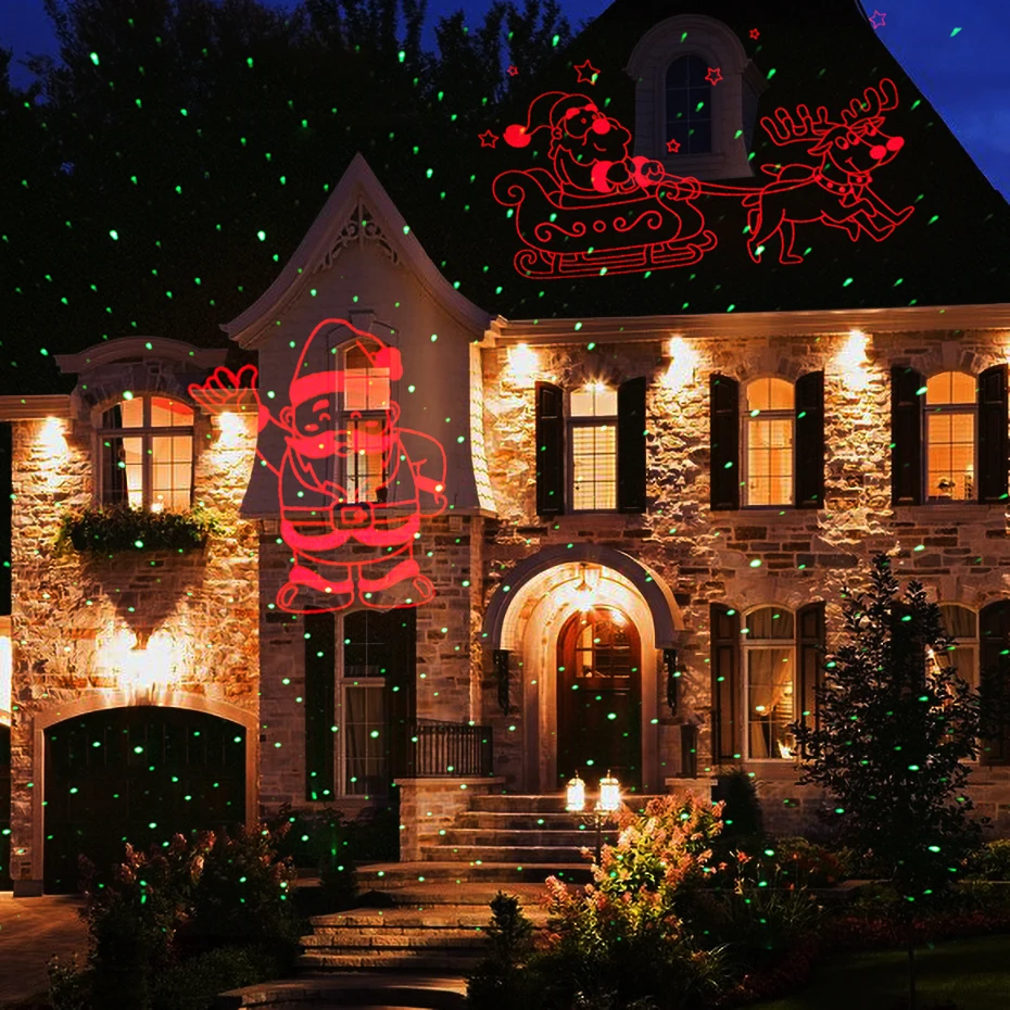 ALIEN ค่าเฉลี่ยคริสต์มาสเลเซอร์ไฟเครื่องฉายแสงสีแดง Santa Claus Elk Sled Animation สีเขียว Static Star กลางแจ้งกันน้ำ Xmas ไฟ