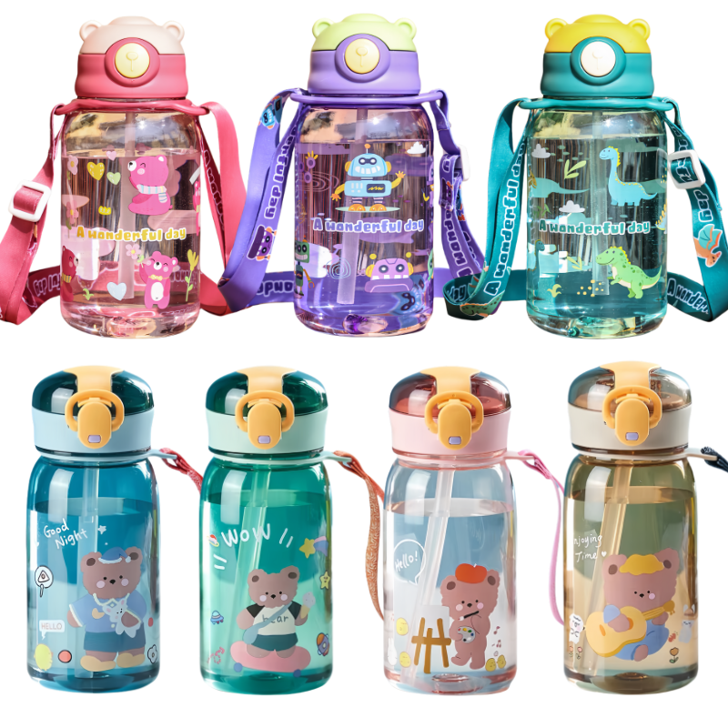 400/650ML Gratis BPA Lekvrije Waterfles Kids Water Cup Creatieve Cartoon Cup met Stro Draagbare Plastic water Cup voor Kinderen
