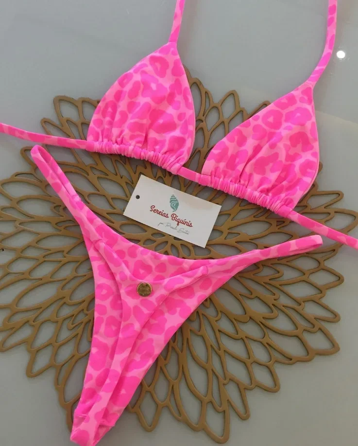 Conjuntos de Bikini sexys con estampado, Tops con cordones y cuello Halter, tangas, traje de baño estilo playero Y2k, trajes de baño para mujer, ropa de playa Куshenльник Ж Salahdhe 2025