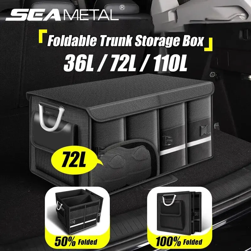 SEAMETAL Caja de almacenamiento de maletero plegable, tela Oxford impermeable, organizador de coche de gran capacidad de 110L para acampar/pesca, fácil de llevar