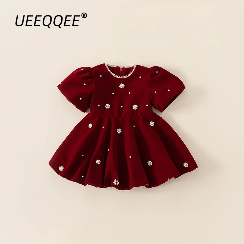 Herbst Winter Kinder Kleid 1-10y Mädchen Perle dicke warme Fleece Party Weihnachten Prinzessin Kleider Kleinkind tragen Kinder kleidung neu
