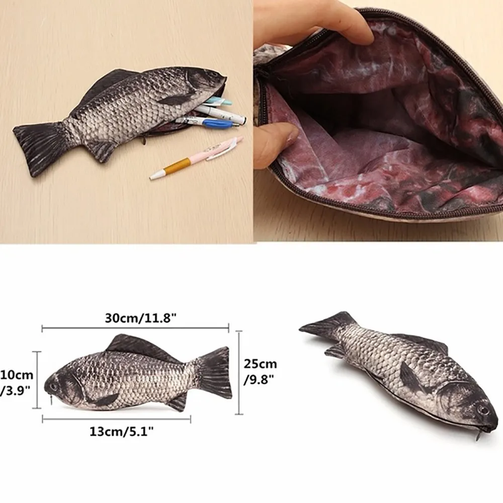 Creative Fish Shape ดินสอปลาสมจริงปากกากระเป๋าซิปแต่งหน้ากระเป๋าของขวัญกล่องปากกาเครื่องเขียนอุปกรณ์สํานักงานโรงเรียน