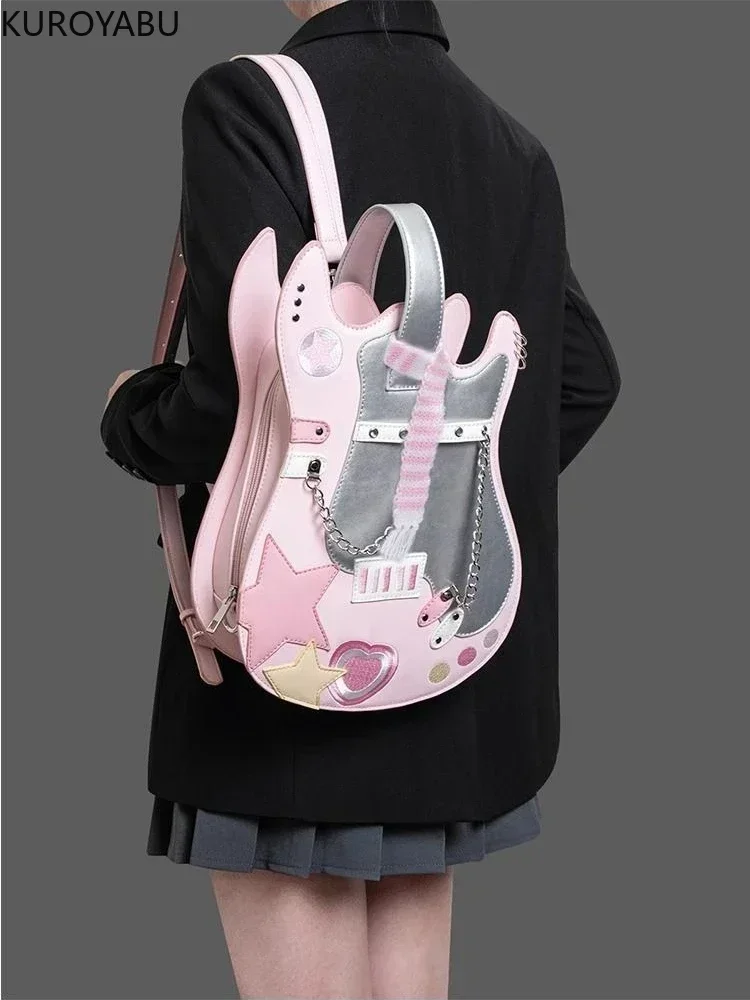 Zaino per chitarra in PU Borse Harajuku Colore creativo a contrasto Zaini a tracolla a spalla carini Borsa chic giapponese Y2k Mochilas Mujer