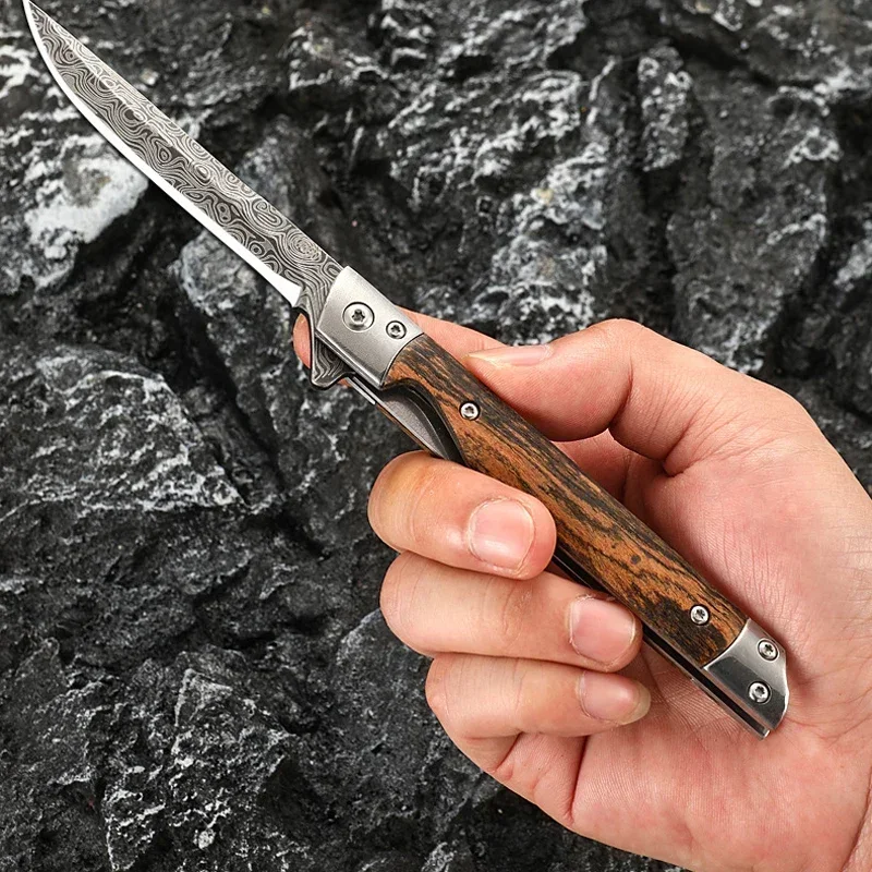 Coltello pieghevole modello Damasco 2024 Coltello pieghevole multiuso da campeggio esterno Coltello tascabile ad apertura rapida Coltello pieghevole in acciaio inossidabile
