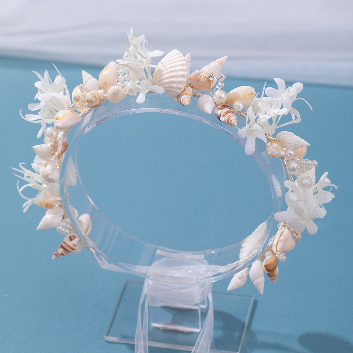 คุณภาพสูง Handmade Pearl Conch Big Hoop Sea Snail Shell Crown เจ้าสาว Headdress ชายหาดงานแต่งงานอุปกรณ์เสริมผม