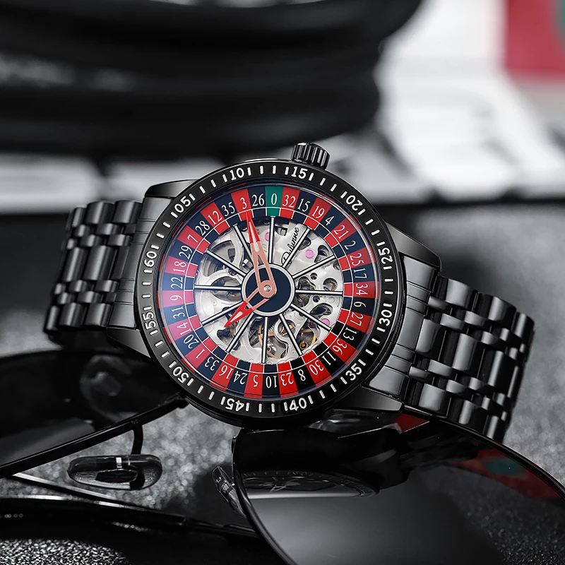 Reloj mecánico resistente al agua de marca de lujo con esfera de placa de juego para Hombre, Reloj de pulsera automático con esqueleto a la moda, Reloj para Hombre