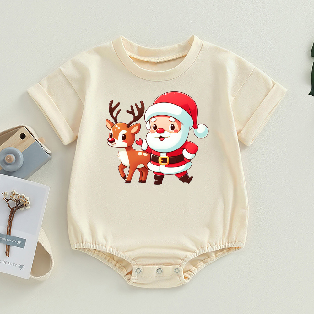Kerstman Kerst Bubble Romper Retro Kerst Jumpsuit Feestelijke Vakantie Peuter Oversized T-Shirt Rompertjes Xmas Outfits