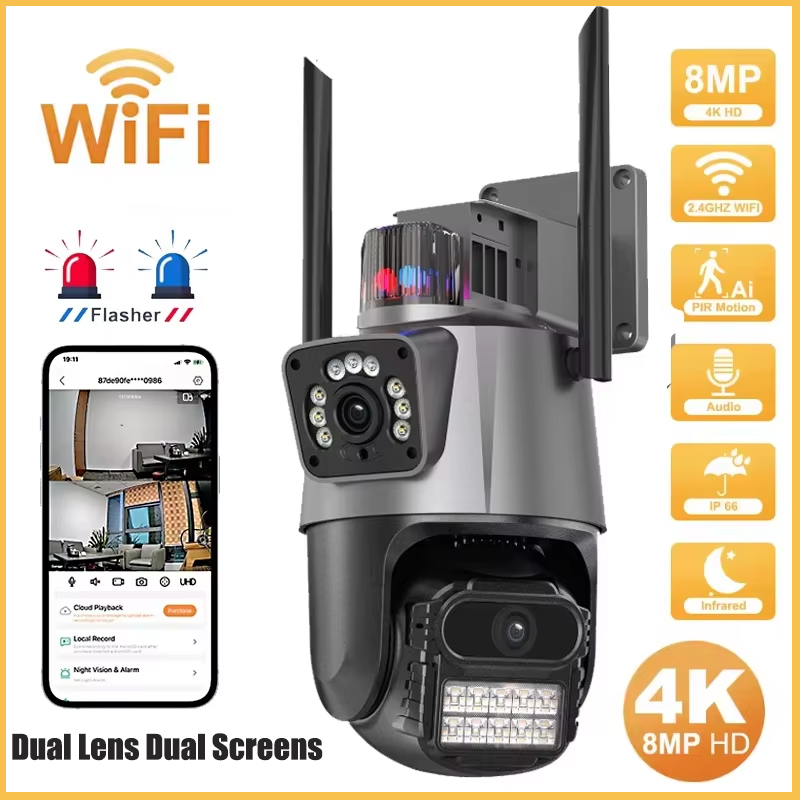 8MP PTZ Camera Outdoor 4K HD Dual Lens Dual Screens WiFi Security IP Camera Auto Tracking Wirelss CCTV Surveillance Camera