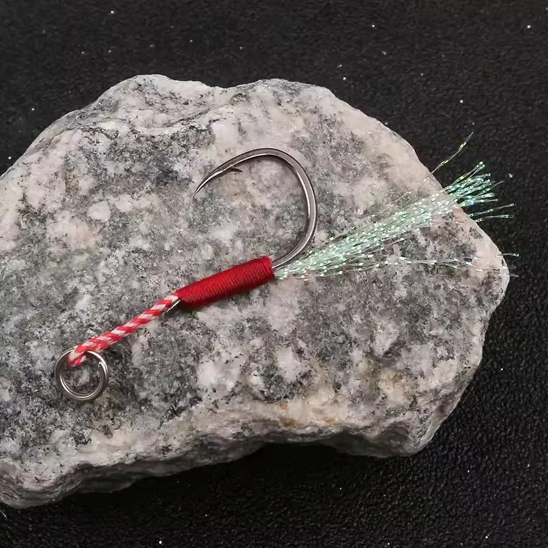 10 ชิ้น/ล็อต Slow Jigging ตกปลา Cast Jigs Assist Hook Barbed Single Jig Hooks ด้าย Feather Pesca สูงคาร์บอนเหล็กตกปลา Lure