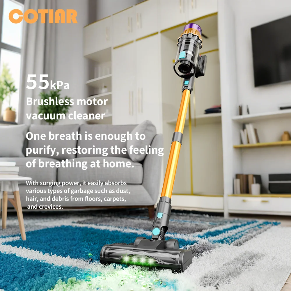 COTIAR V22 650W Aspirador de pó sem fio 55kPa Potência de sucção Vácuo sem escova Capacidade de 1,2L Display LED para piso Tapete Cabelo de animais de estimação