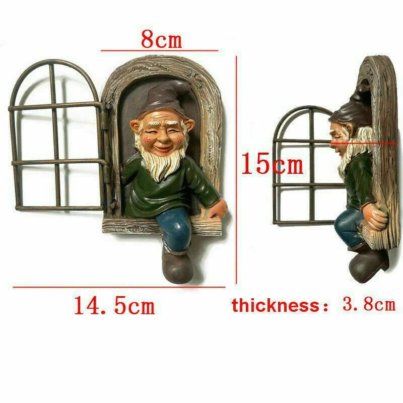 Elf Out The Door/Window Tree Hugger Naughty Garden Gnome Statue Tree Decor
