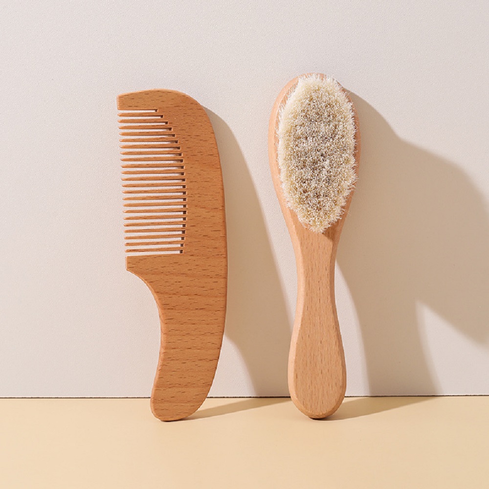 2 uds cepillo de madera de lana para bebé recién nacido peine cepillo de pelo para recién nacido masajeador de cabeza infantil peine portátil cepillo de baño para el cabello peine