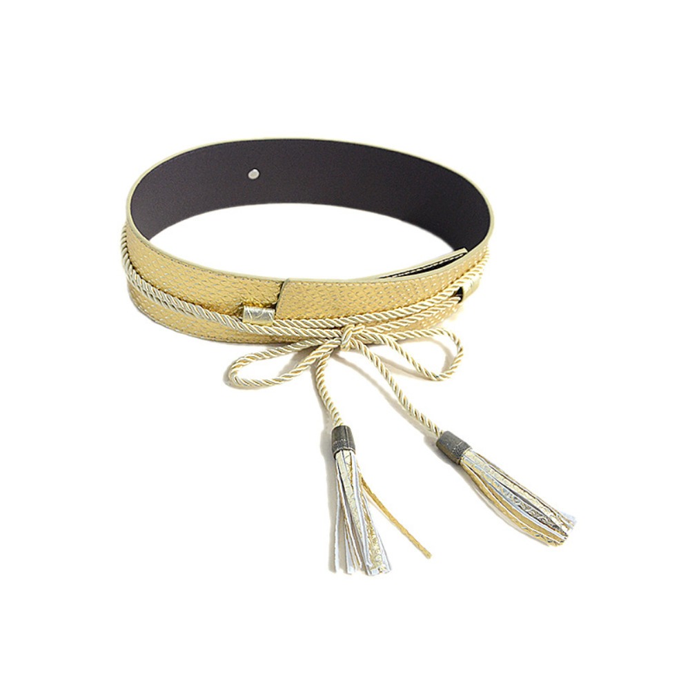 Cinto feminino de couro sintético com faixa larga |   Cinto feminino com borla trançada |   Cinto feminino com borla larga júnior