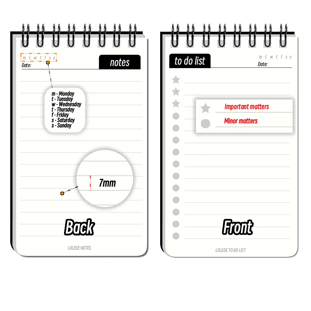 LOLEDE A7 Mini Notebook To Do List University โน้ตบุ๊ค Notepad โรงเรียน Sketchbook ไดอารี่นักท่องเที่ยว Planner Binder Office Journal