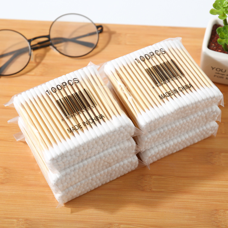 Hisopo de algodón de madera de doble cabeza para mujer, bastoncillos de algodón con punta para maquillaje, palos de madera para limpieza de nariz y orejas, herramientas de cuidado de la salud para bebés, palos de madera