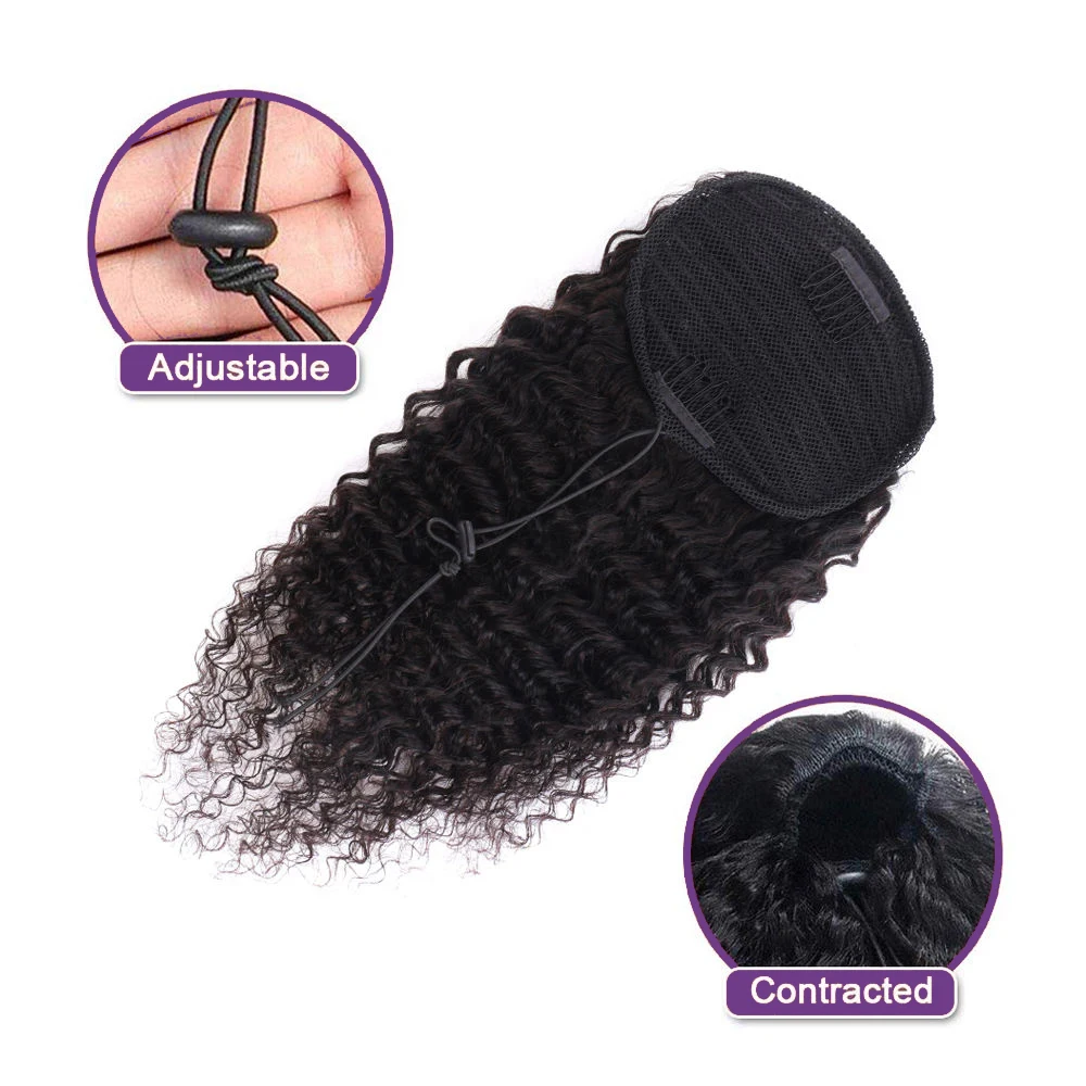 Deep WAVE CURLY Drawstring หางม้าผมมนุษย์จริงบราซิลผมหางม้าคลิปในส่วนขยายธรรมชาติสีผม 100G ต่อชิ้น