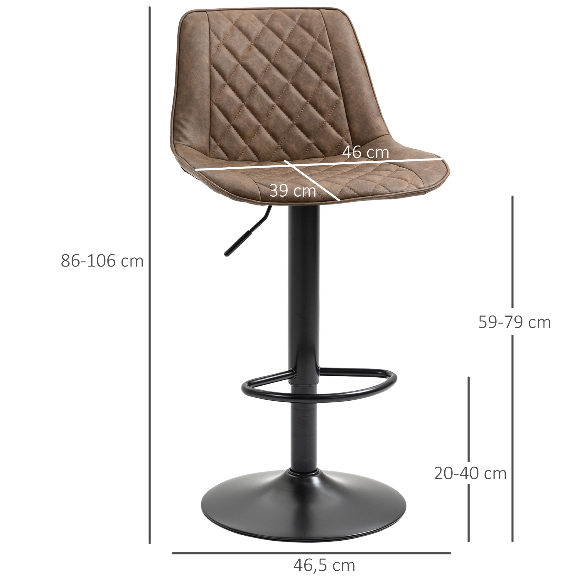 HOMCOM-Conjunto de Bancos em Altura Ajustável, Castanho, 46,5x51x85, 106 cm, 2