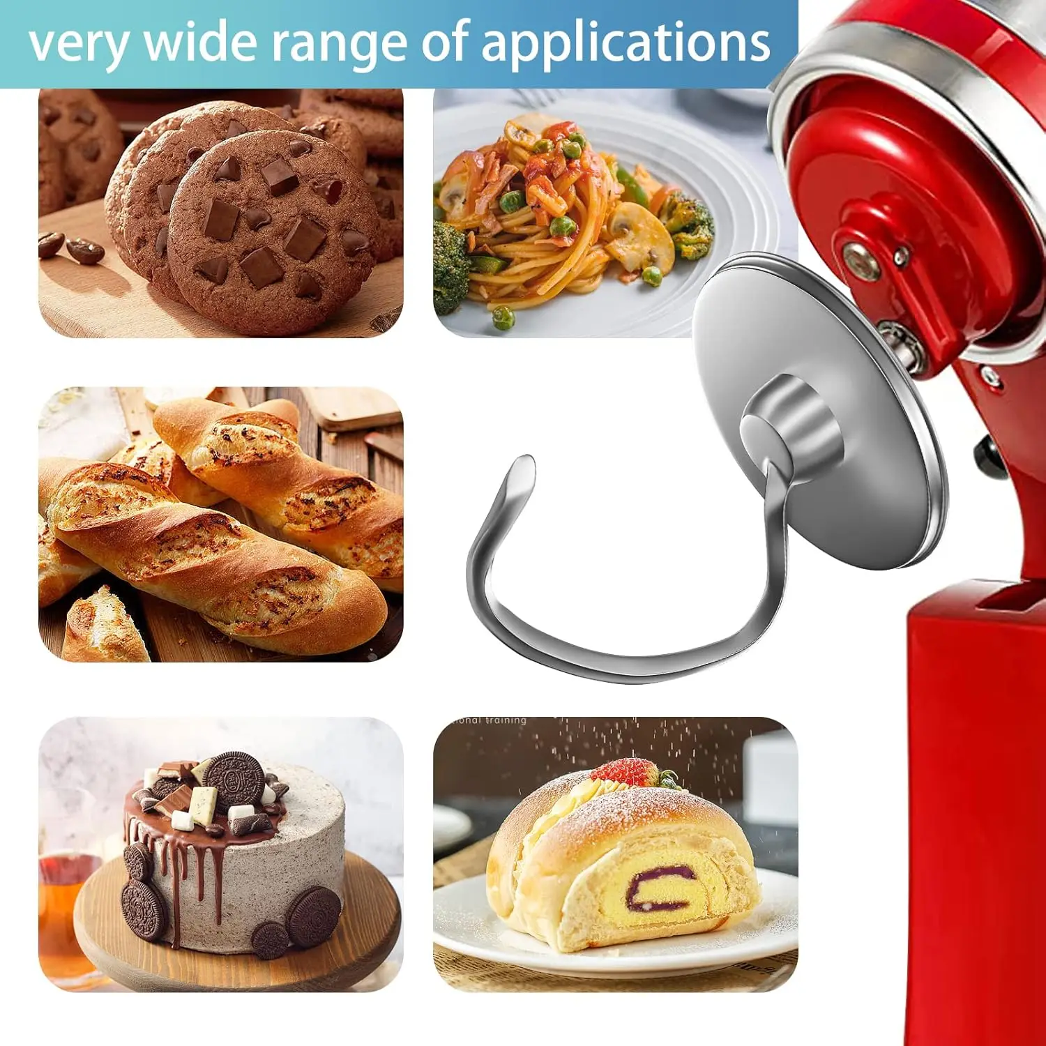 Gancho para masa de acero inoxidable adecuado para batidoras con cabezal inclinable Kitchenaid 4,5-5QT, accesorios de repuesto, pulido