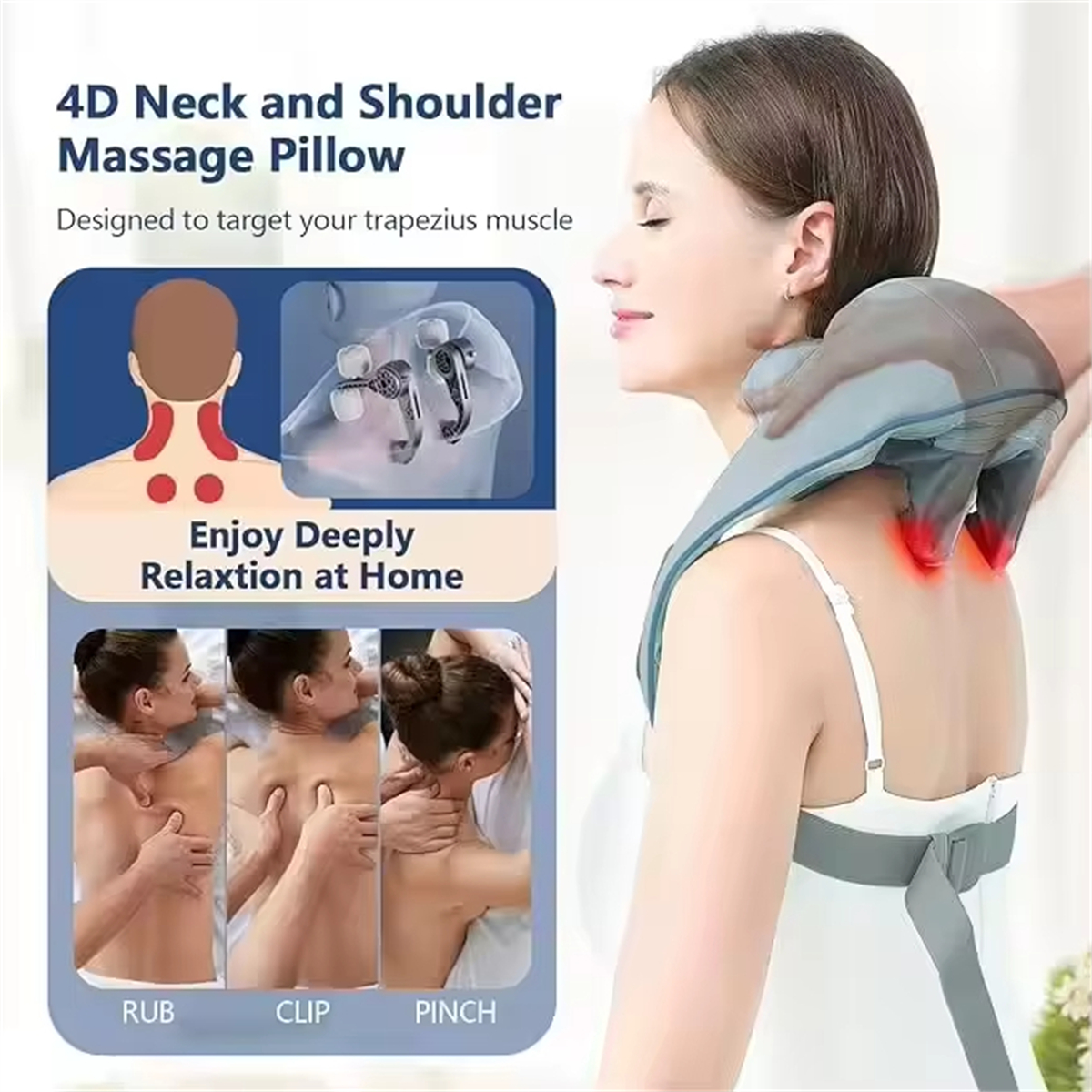 Shiatsu pescoço e costas massageador com calor calmante sem fio elétrico tecido profundo 5d amassar massagem travesseiro ombro perna corpo