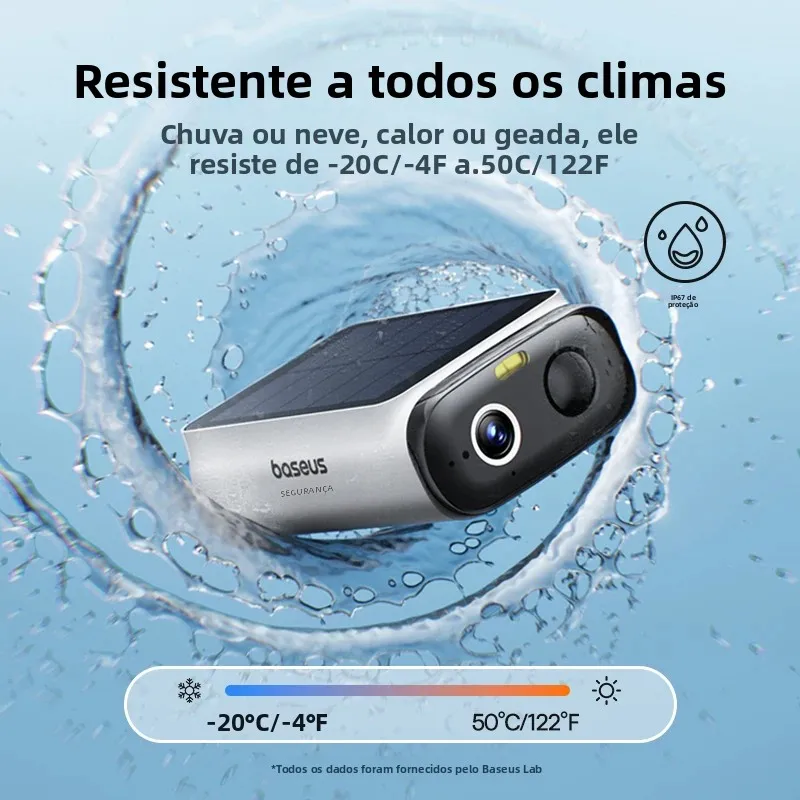 Baseus Security S1 Lite Câmera de segurança solar Câmera externa sem fio Energia contínua 2K Resolução 135 ° Câmera Wi-Fi FOV IP67