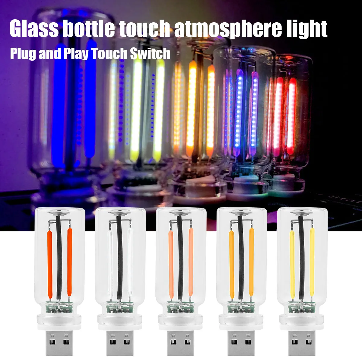Bombilla LED de atenuación con Control táctil de filamento USB Retro, luz de ambiente Interior de 5V, luz nocturna, Lámpara decorativa colorida automática