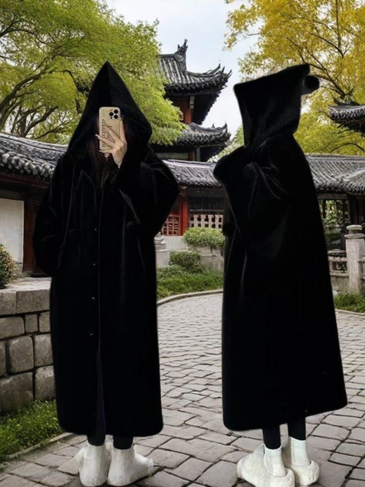 Eco-Friendly Faux Leather Long Thickened Hooded Witch Sle Women's Coat Integrated Fur Jacket Street Sle Mid-Length