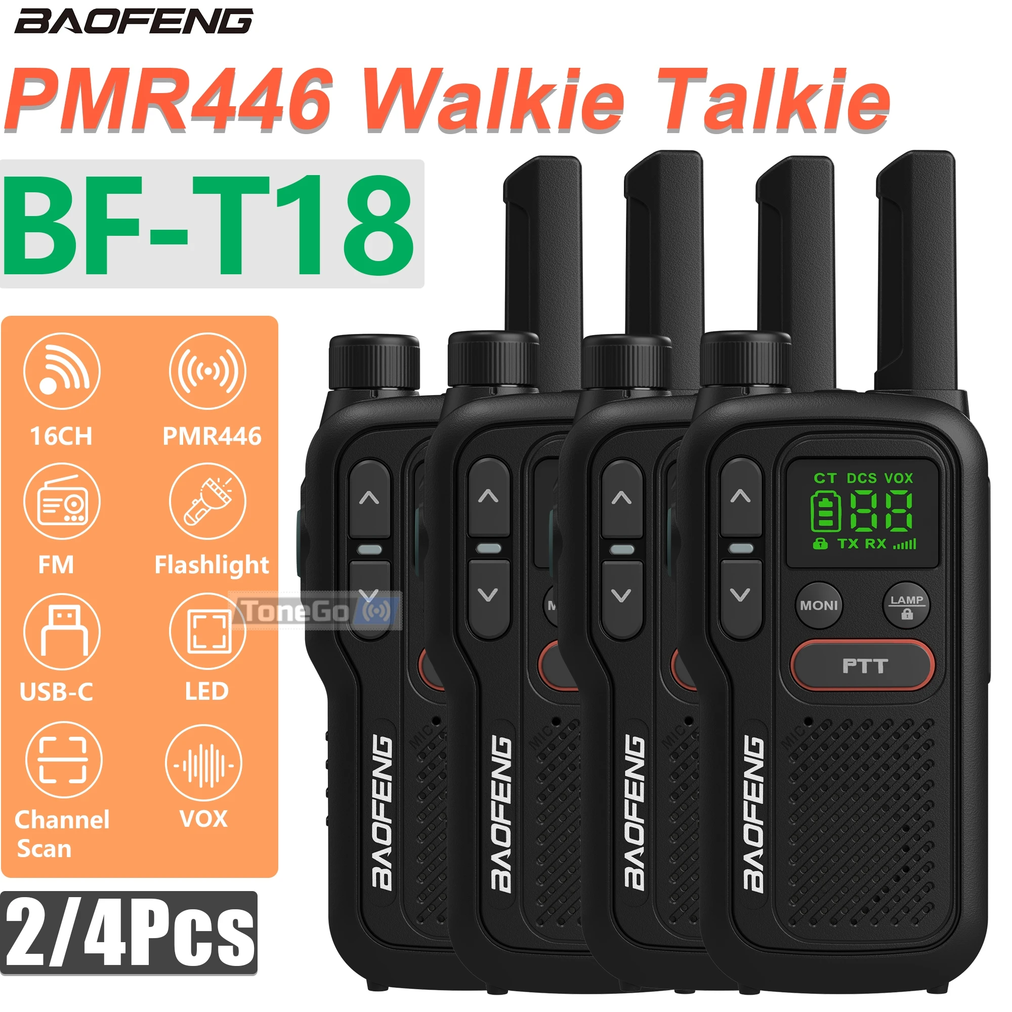 Baofeng T18 Mini Walkie Talkie PMR446 Radio de largo alcance recargable tipo C cargador portátil niños Radio bidireccional para viaje de Camping