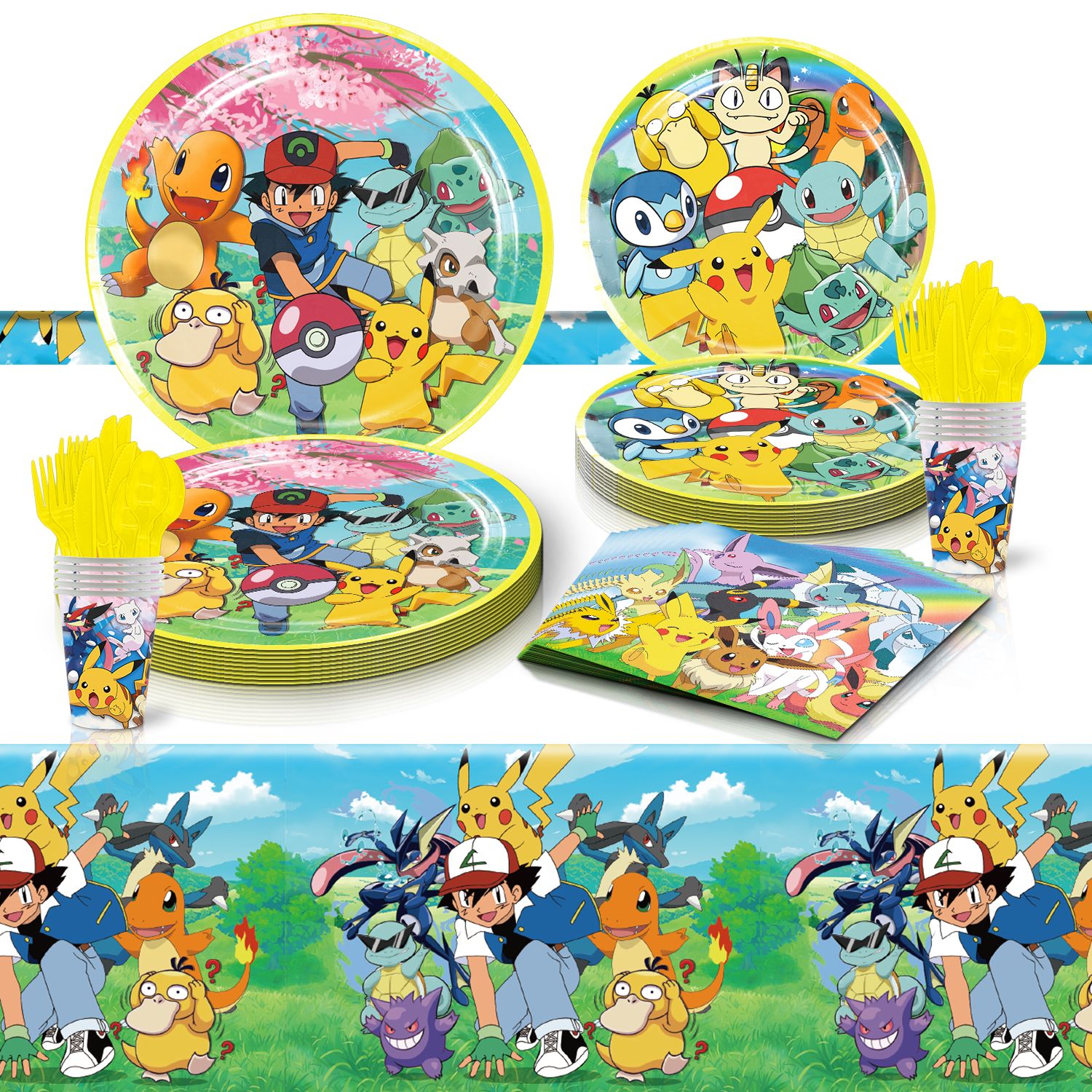 Pokemon Party Birthday Decoration Happy Pokemon Go Theme Tableware Set Cups Plates Pikachu Balloons Banner Supplies Kids Favors