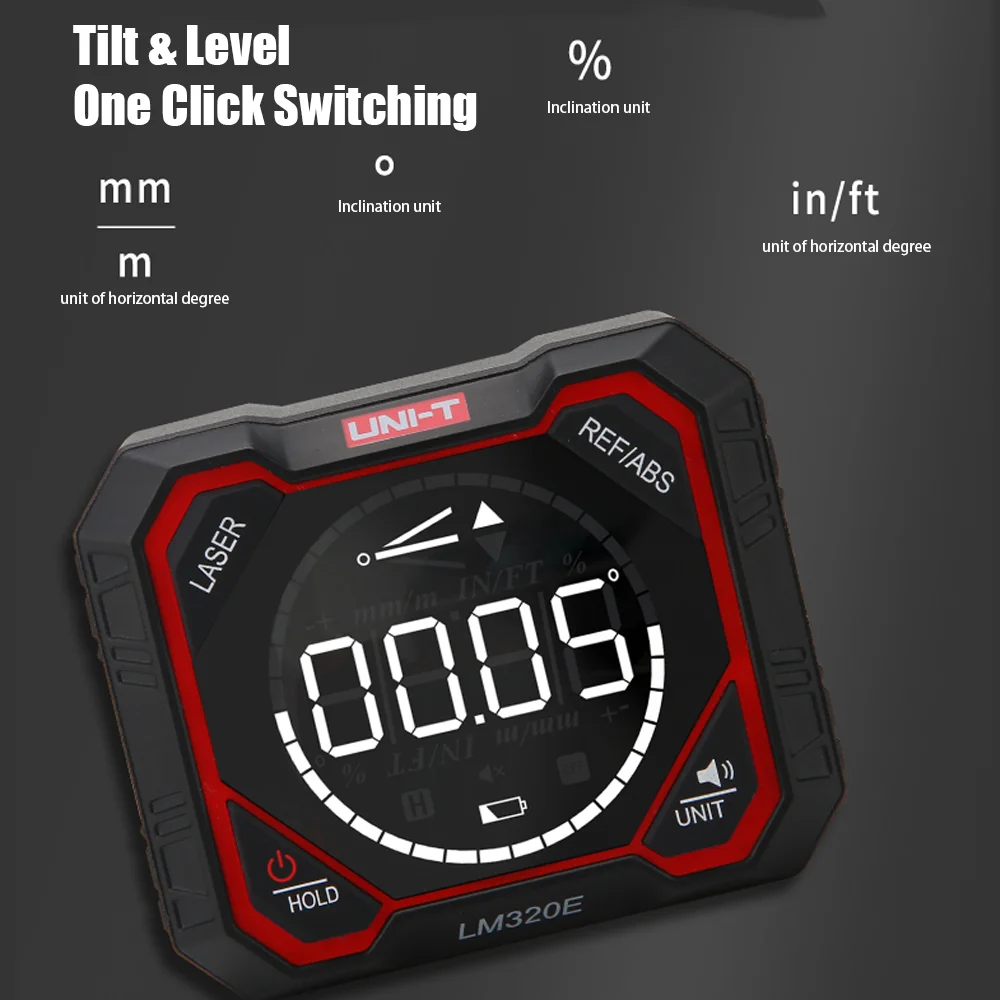 Unidad LM320F láser Digital transportador ángulo medida inclinómetro 3 tiras caja de nivel láser tipo C medidor de ángulo de carga para el hogar