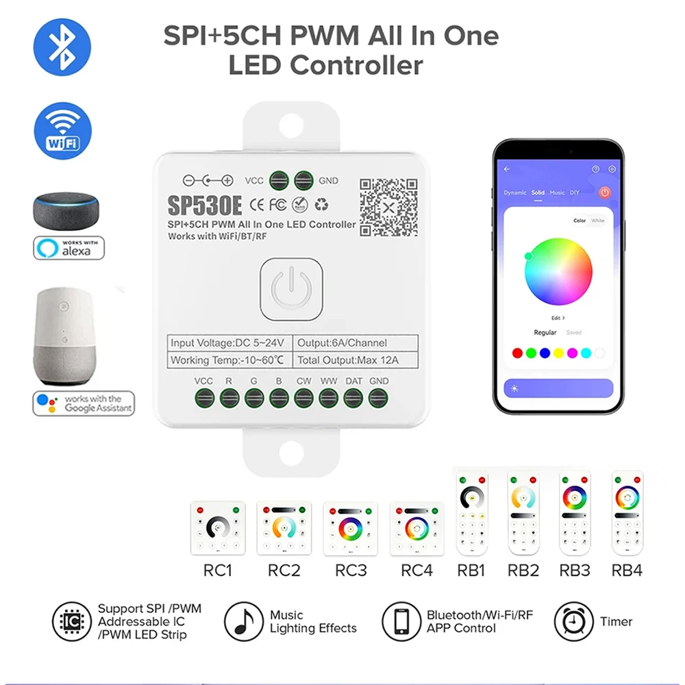 Все в одном светодиодный контроллер SP530E Wi-Fi Alexa Google Home BT SP630E 5CH PWM SPI Pixels Светодиодная лента WS2812 SK6812 WS2811 FCOB