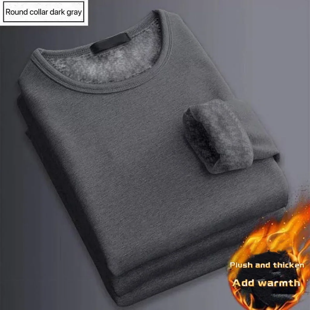 Camisetas cálidas de terciopelo grueso para hombre, ropa interior térmica de manga larga para invierno, camiseta de moda con cuello redondo para hombre, M-5XL