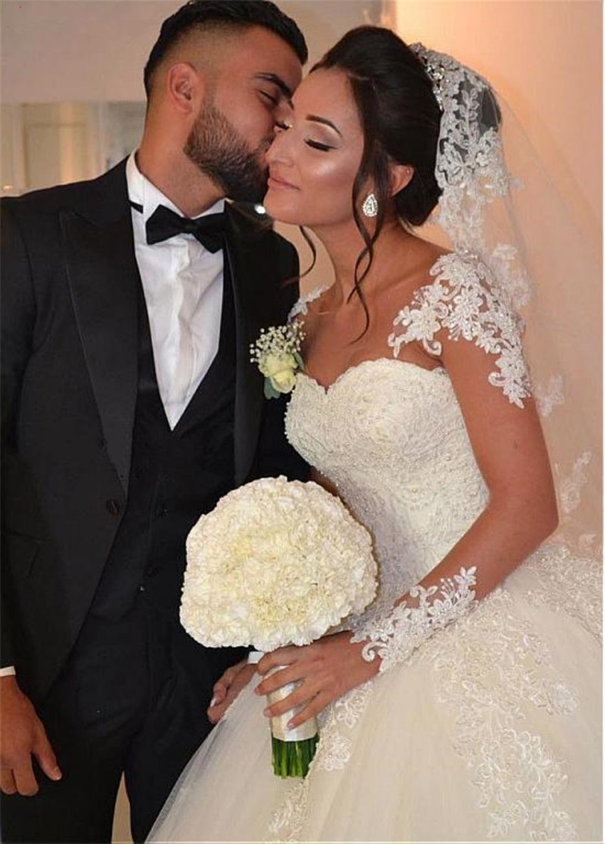 Maßgeschneiderte Vestidos De Noiva Lange Ärmel Brautkleider Ballkleider Robe de Mariage Spitze Applikationen Schönes Kleid Brautkleider